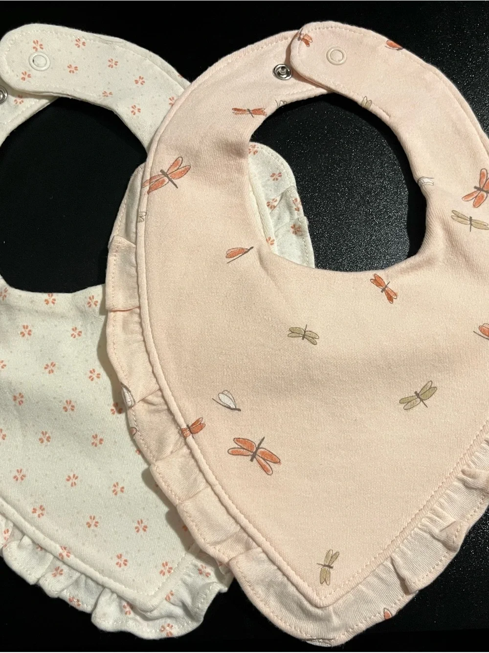 Carters Dragonfly Ruffle Baby Bib Set in Light Pink and Cream